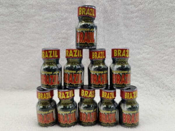 A stack of six cans of brazil sativa.