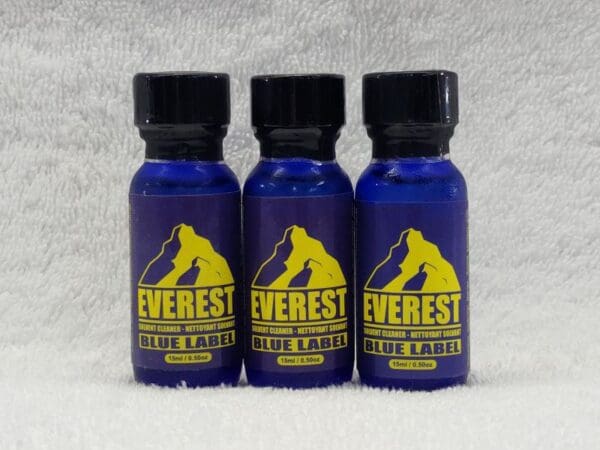 Three bottles of everest blue blasts on a white background.