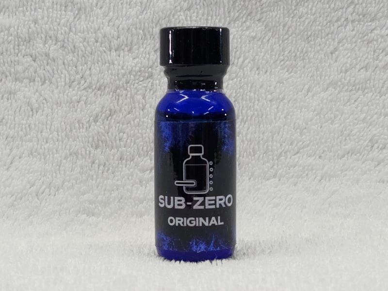 A blue bottle with the word sub zero on it.