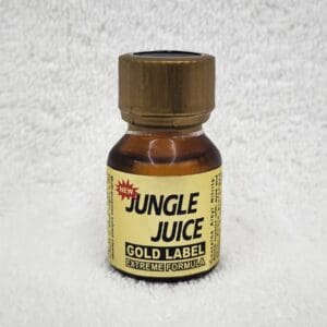 A bottle of gold label jungle juice on the floor