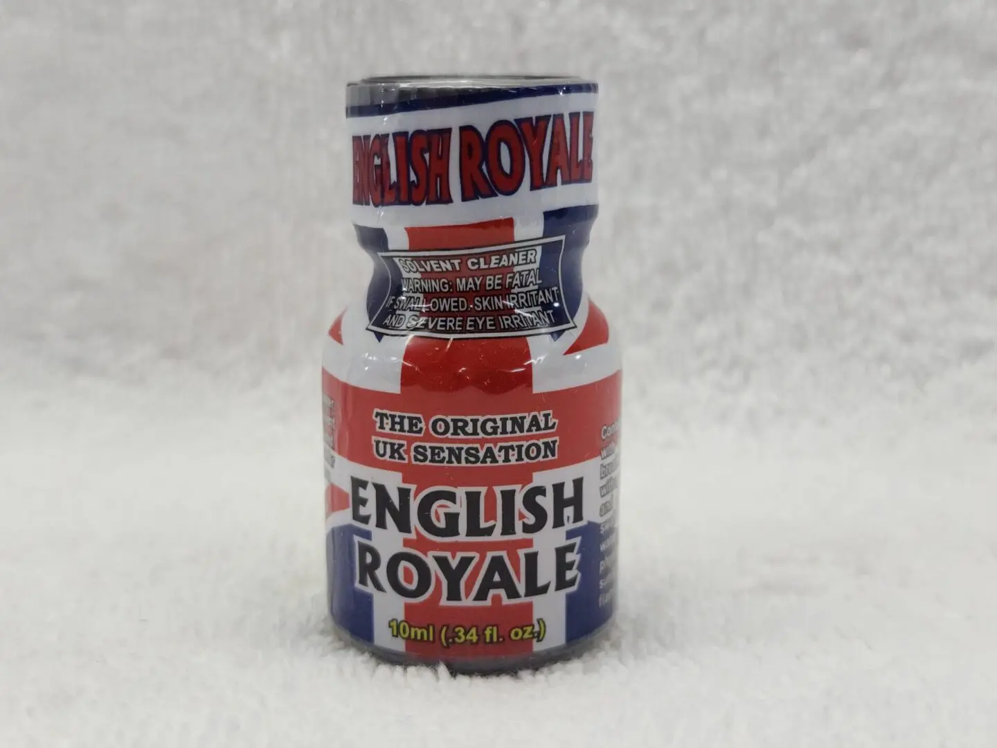 A bottle of English Royal with the British flag on it.