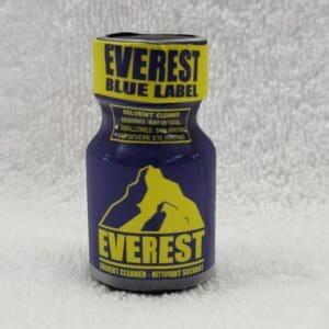 A bottle of everest blue label on a white background.