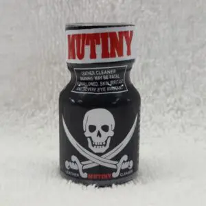 A bottle of poppers with the word " nutiny " written on it.