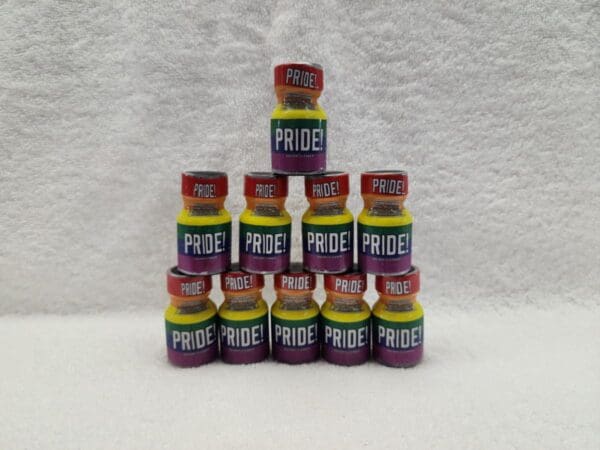 A pyramid of pride potions sitting on top of each other.